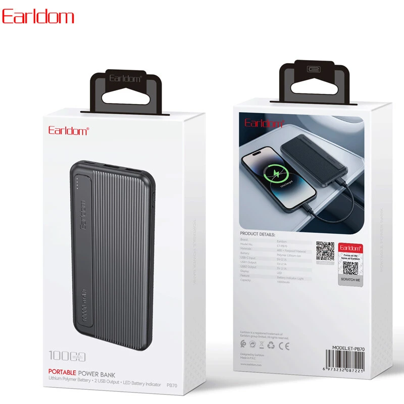 پاور بانک ارلدام ET-PB70 10.5W ظرفیت 10000 میلی آمپر ساعت