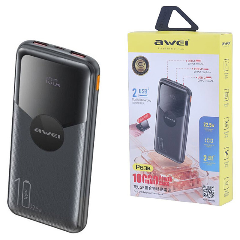 پاوربانک فست شارژ اوی P63K 22.5W ظرفیت 10000 میلی آمپر ساعت