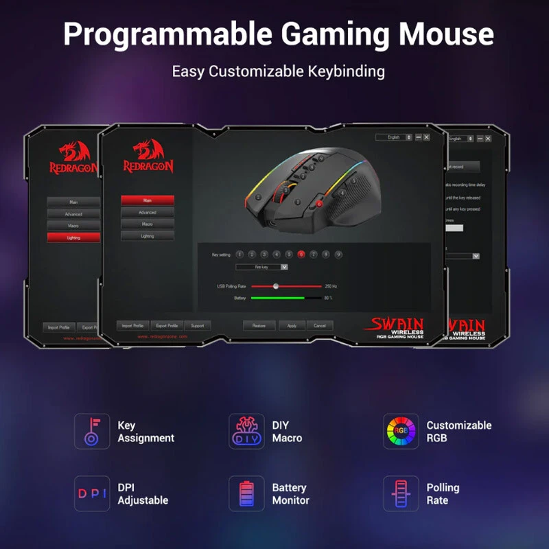 موس بی سیم گیمینگ ردراگون Swain M915 RGB
