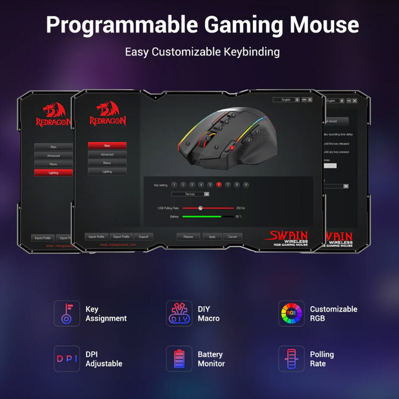 موس بی سیم گیمینگ ردراگون Swain M915 RGB