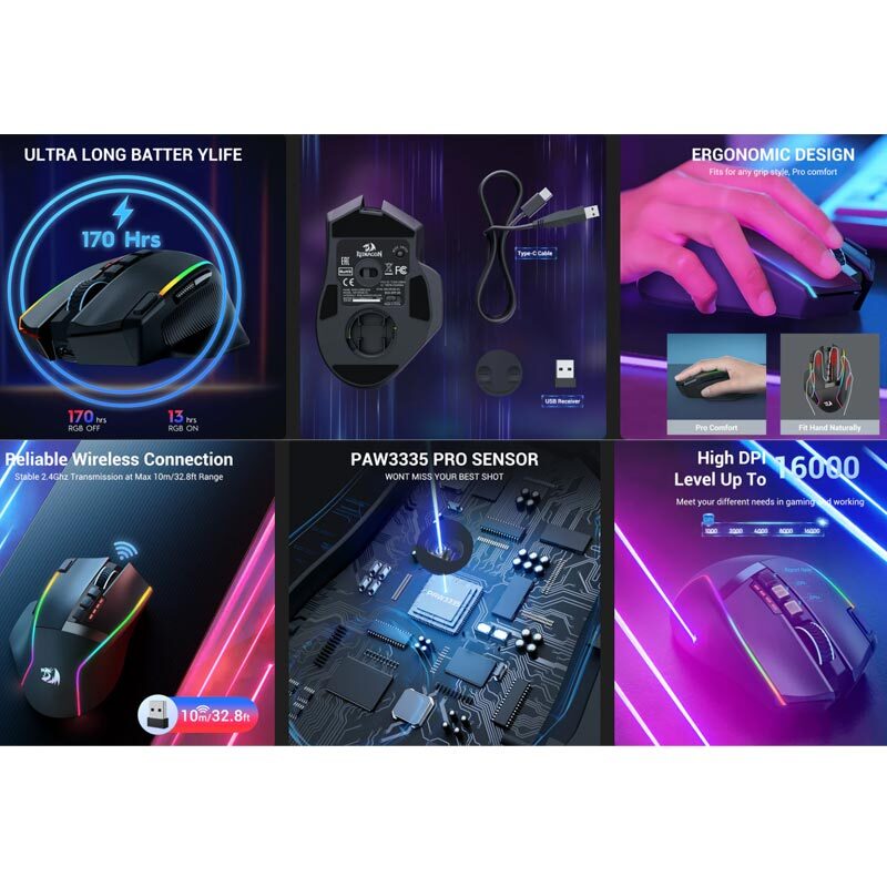 موس بی سیم گیمینگ ردراگون Swain M915 RGB