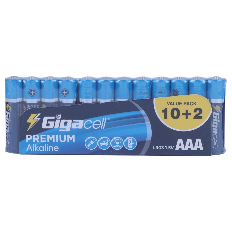 پک 2+10 باتری نیم قلمی Gigacell Premium Alkaline LR03 1.5V AAA