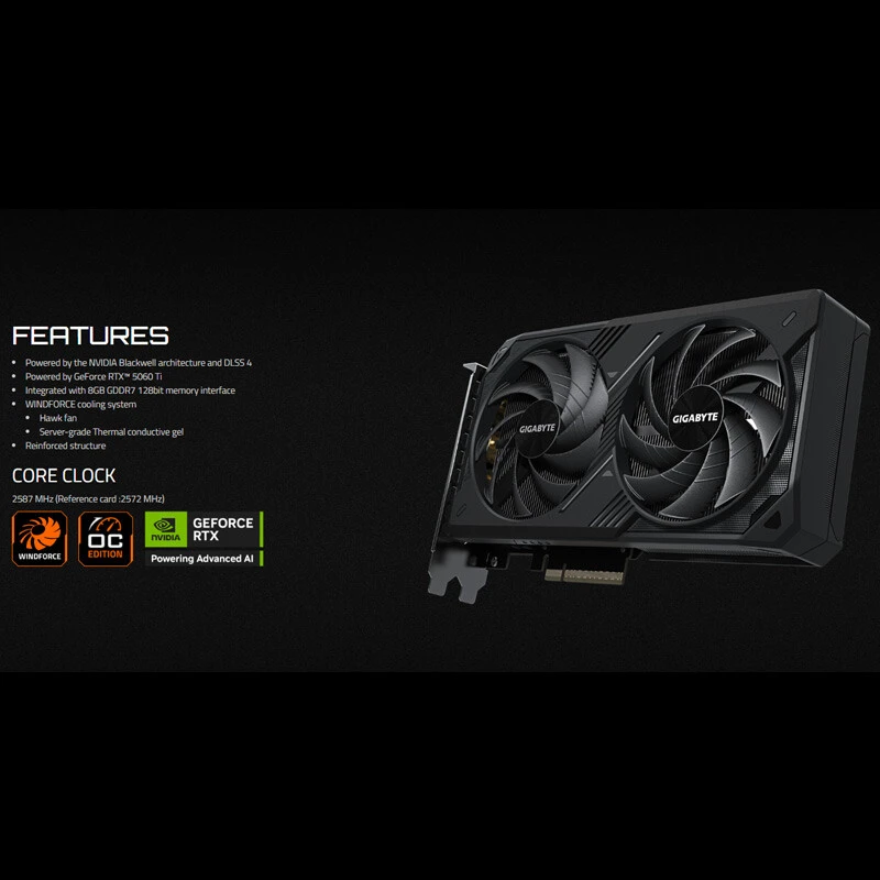 کارت گرافیک Gigabyte GeForce RTX 5060 Ti WINDFORCE OC 8GB GDDR7 128Bit