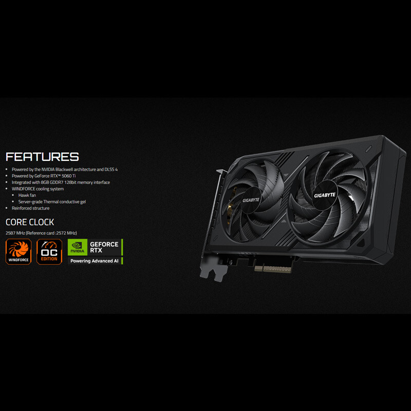 کارت گرافیک Gigabyte GeForce RTX 5060 Ti WINDFORCE OC 8GB GDDR7 128Bit