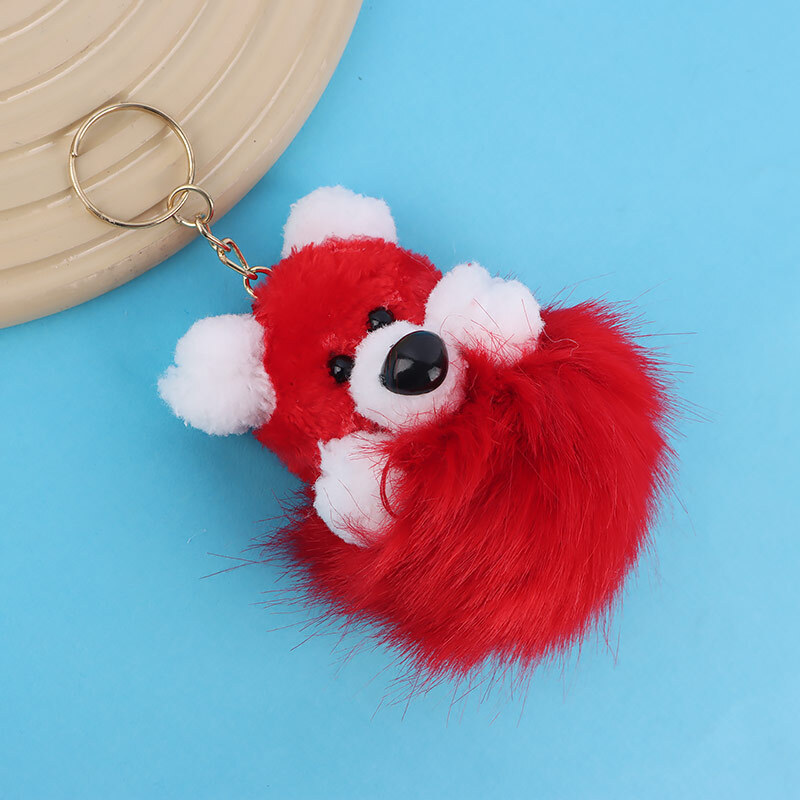 جاکلیدی پولیشی طرح خرس پوم پوم دار قرمز