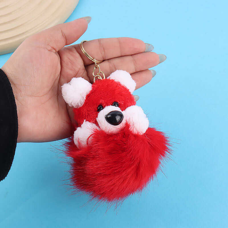 جاکلیدی پولیشی طرح خرس پوم پوم دار قرمز