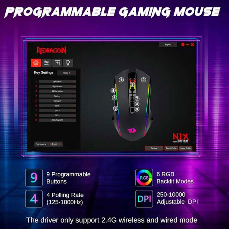 موس بی سیم گیمینگ ردراگون NIX M914