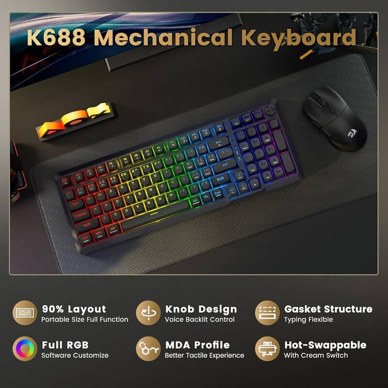 کیبورد بی سیم گیمینگ ردراگون BRAGI PRO K688 GB