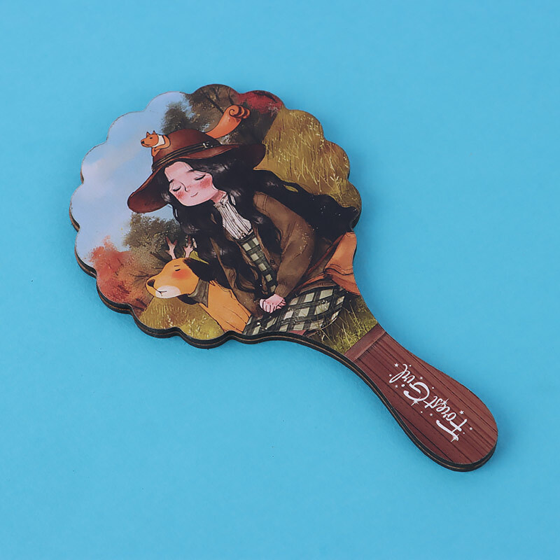 آینه دستی چوبی طرح دختر جنگل پارسام