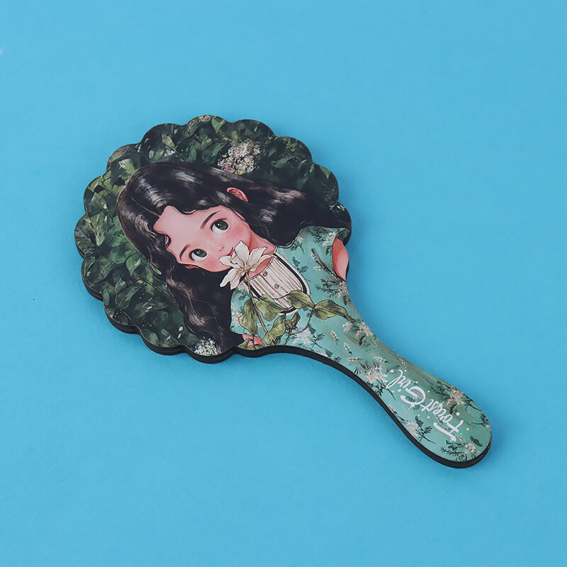 آینه دستی چوبی طرح دختر جنگل پارسام