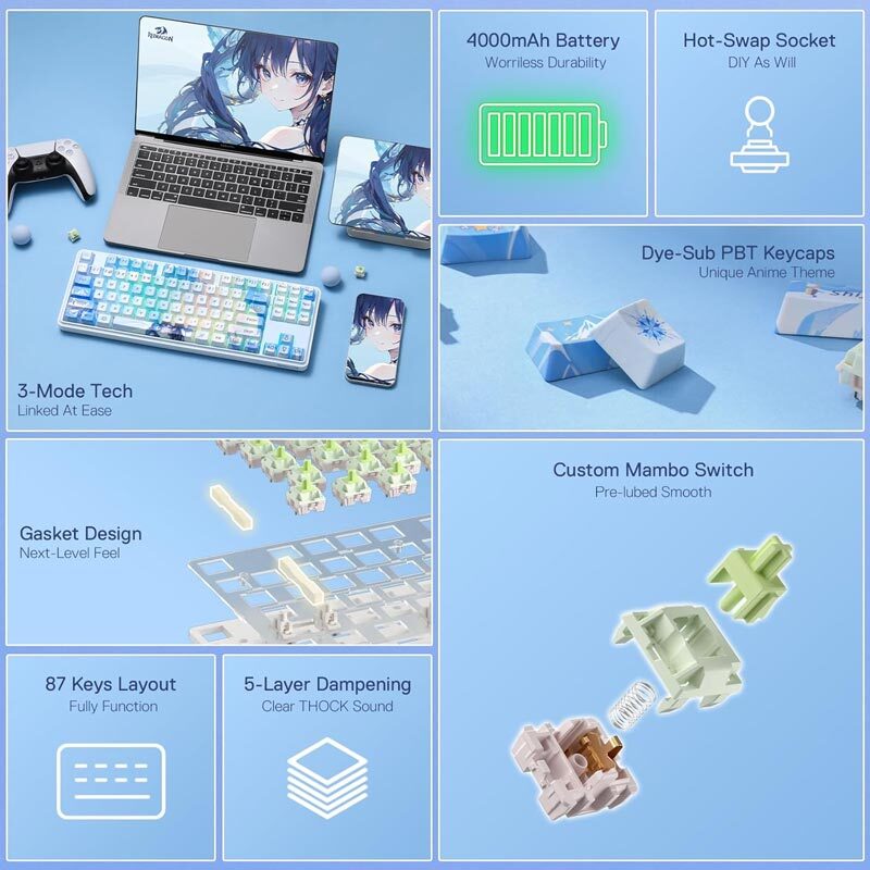 کیبورد بی سیم گیمینگ ردراگون Star Blade K707 Pro Anime