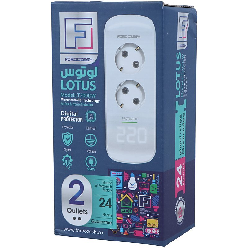 محافظ برق پکیج دیجیتال 2 خانه ارت دار فروزش Lotus LT200DW