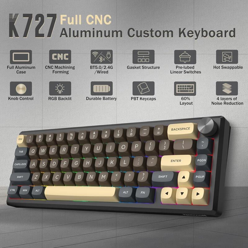 کیبورد بی سیم گیمینگ ردراگون URANUS K727 PRO CGY