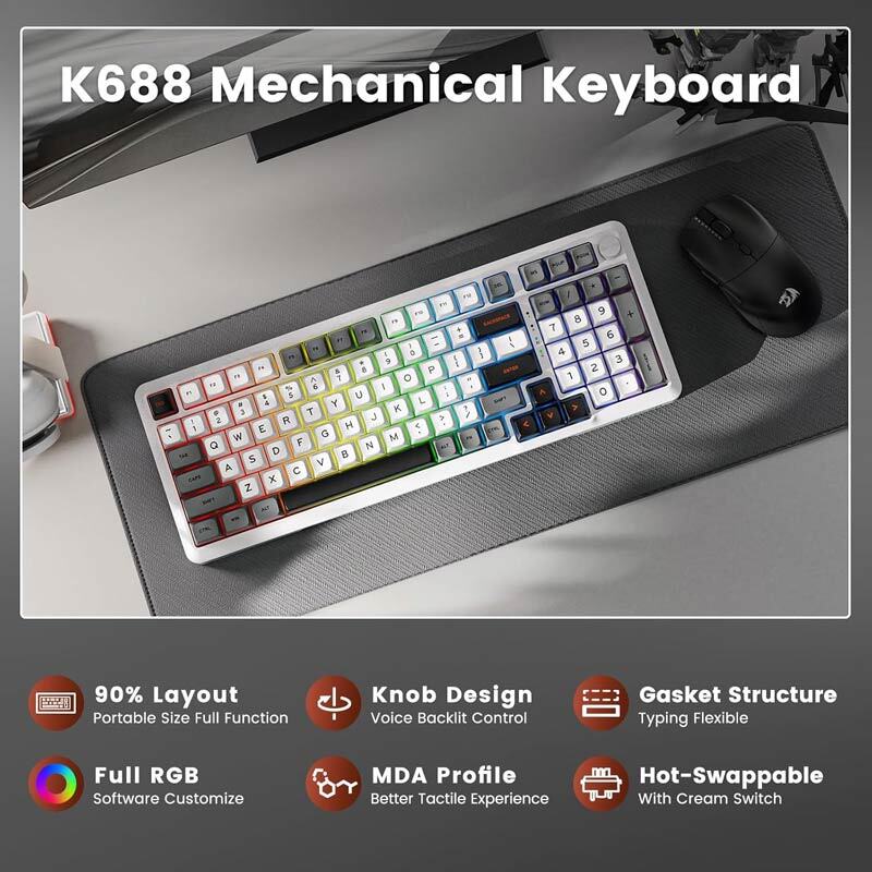 کیبورد بی سیم گیمینگ ردراگون K688WGL RGB PRO