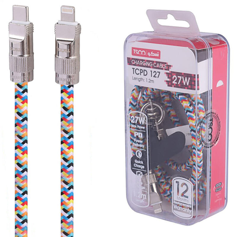 کابل تایپ سی به لایتنینگ فست شارژ 27 وات تسکو TCPD 127 طول 1.2 متر