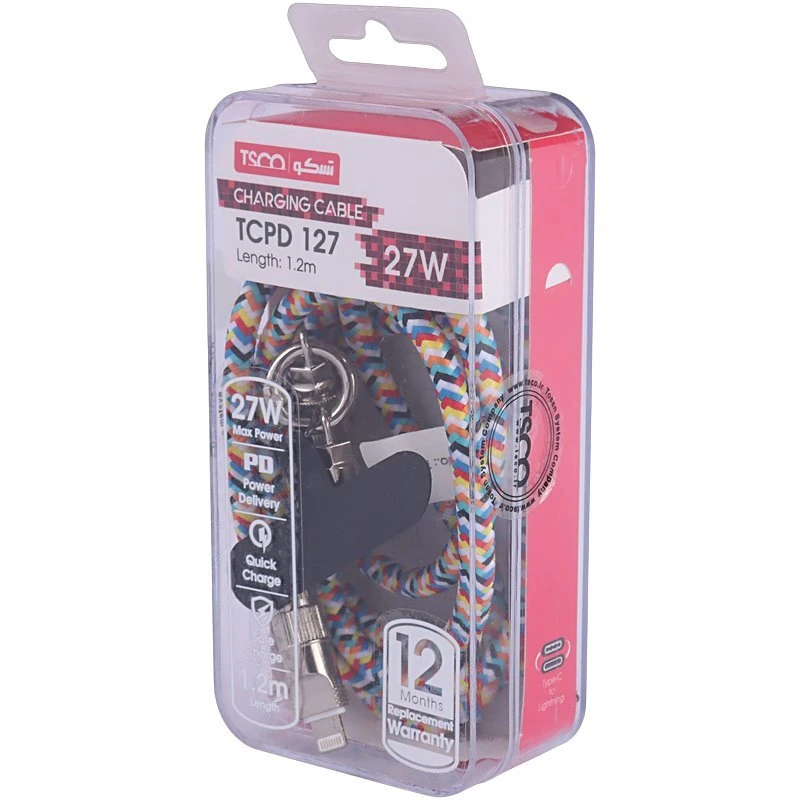 کابل تایپ سی به لایتنینگ فست شارژ 27 وات تسکو TCPD 127 طول 1.2 متر