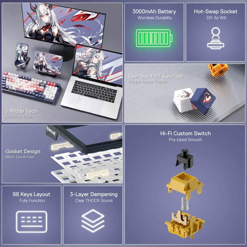 کیبورد بی سیم گیمینگ ردراگون EISA K686 PRO SE Anime