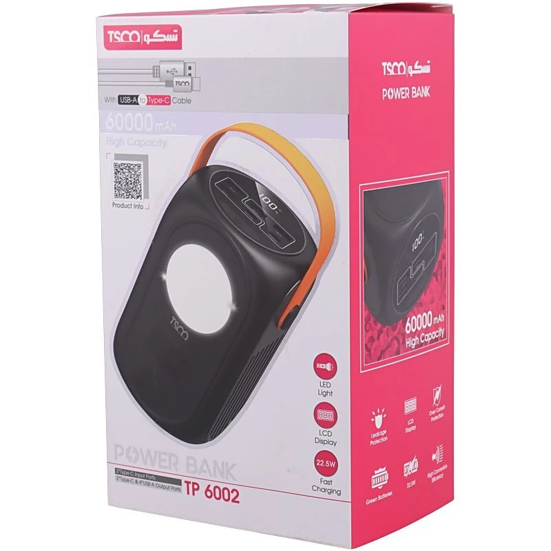 پاور بانک فست شارژ تسکو TP 6002 PD 22.5W ظرفیت 60000 میلی آمپر ساعت