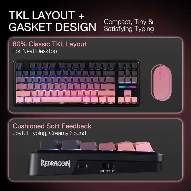 کیبورد بی سیم گیمینگ ردراگون ANTONIUM K728 SP PRO RGB