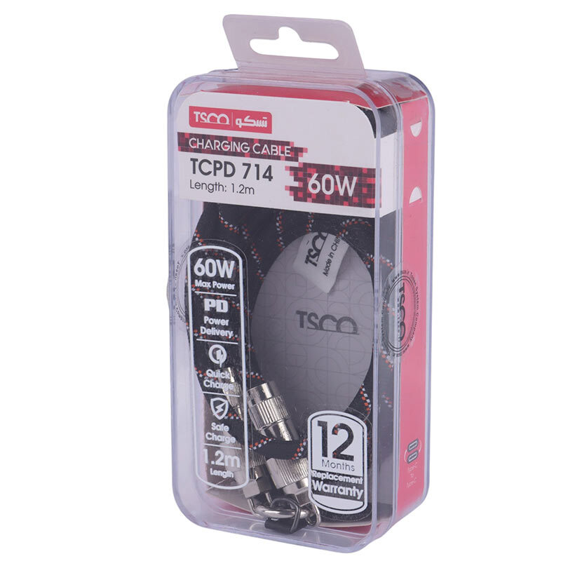 کابل دو سر تایپ سی فست شارژ 60 وات تسکو TCPD 714 طول 1.2 متر
