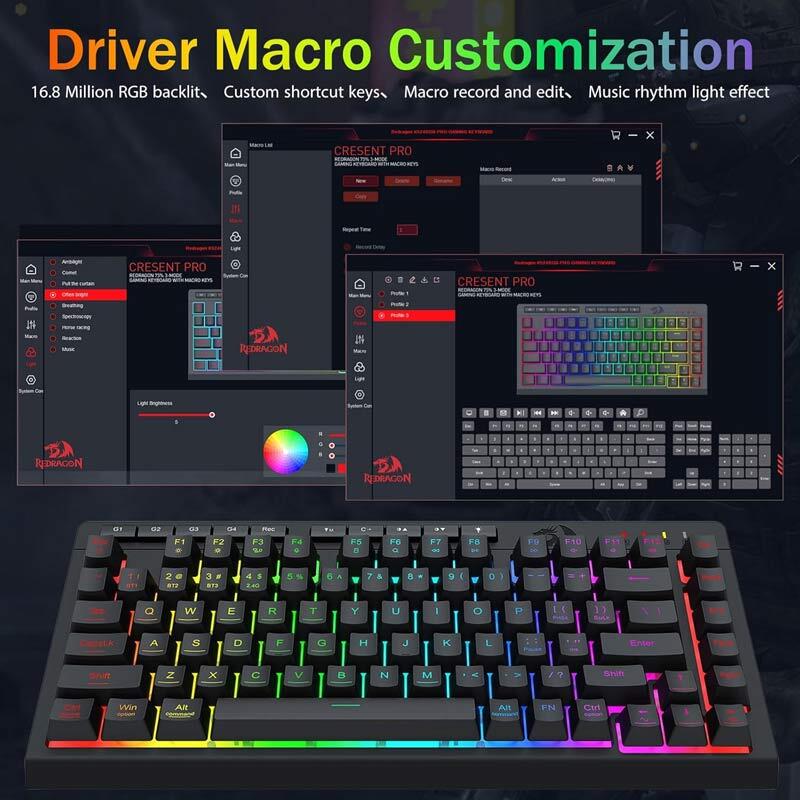 کیبورد بی سیم گیمینگ ردراگون CRESCENT K524 Pro