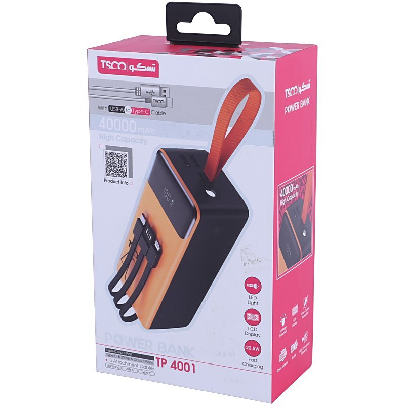 پاور بانک فست شارژ تسکو TP 4001 22.5W ظرفیت 40000 میلی آمپر ساعت