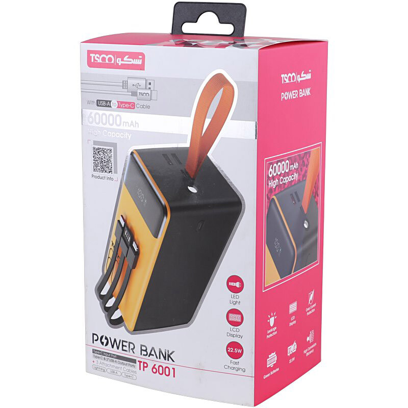 پاور بانک فست شارژ تسکو TP 6001 QC3.0 PD 22.5W ظرفیت 60000 میلی آمپر ساعت