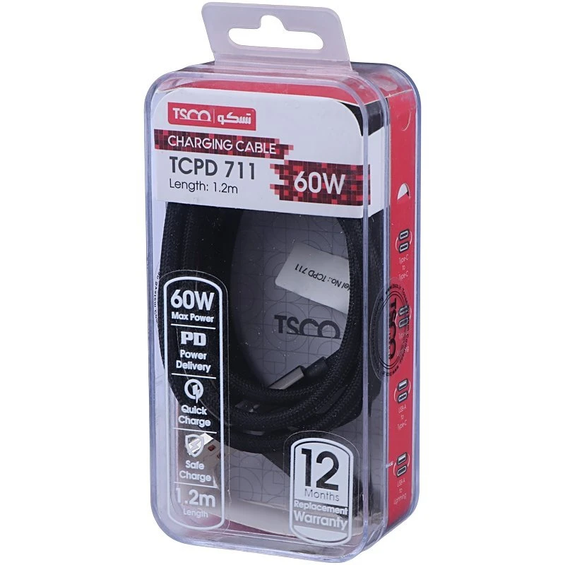 کابل شارژ چندکاره فست شارژ 60 وات تسکو TCPD 711 طول 1.2 متر