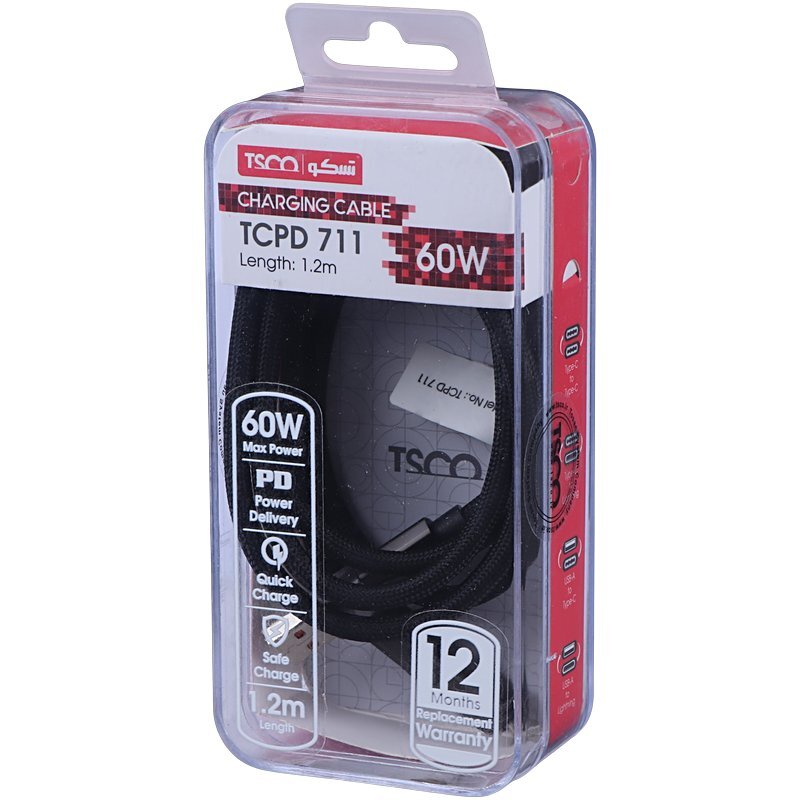 کابل شارژ چندکاره فست شارژ 60 وات تسکو TCPD 711 طول 1.2 متر