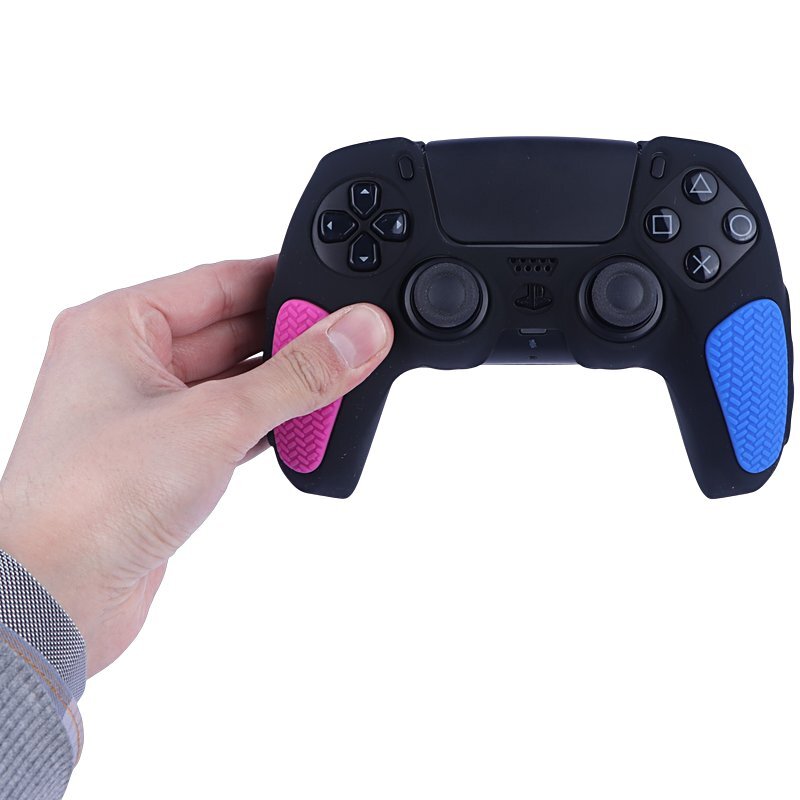 روکش دسته بازی PS5 استوپ دار زمینه مشکی آبی صورتی