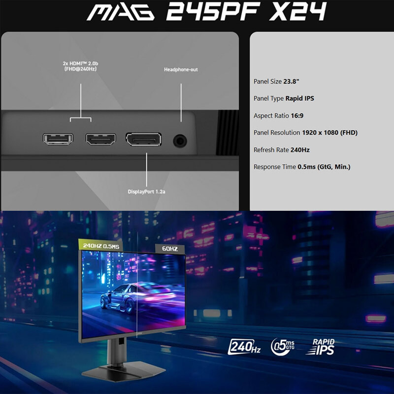 مانیتور گیمینگ ام اس آی MAG 245PF X24 سایز 23.8 اینچ
