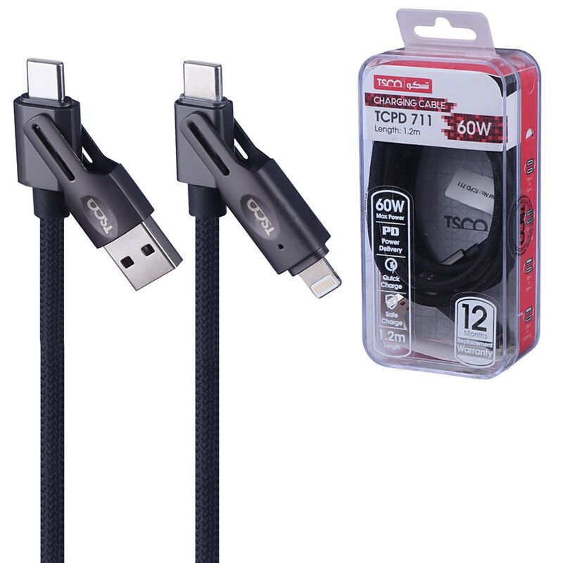 کابل شارژ چندکاره فست شارژ 60 وات تسکو TCPD 711 طول 1.2 متر