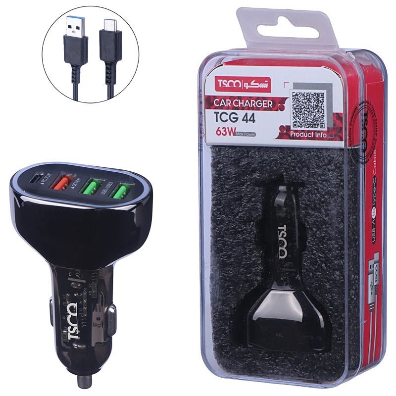 شارژر فندکی 30 وات تسکو TCG 44 + کابل تایپ سی