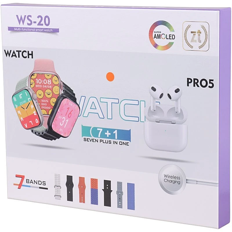 پکیج ساعت هوشمند و هندزفری بلوتوثی WS-20 PRO5
