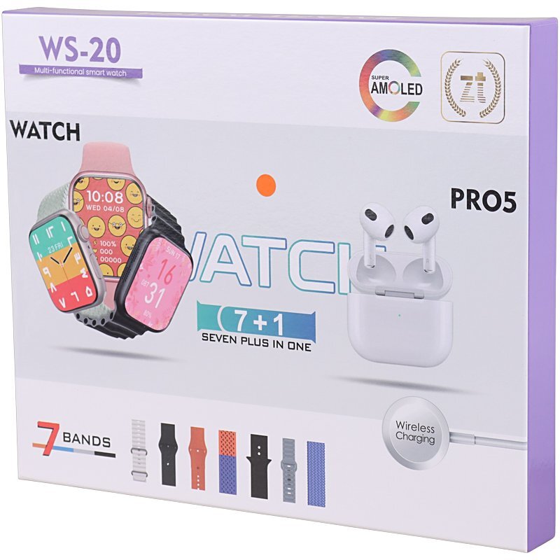 پکیج ساعت هوشمند و هندزفری بلوتوثی WS-20 PRO5