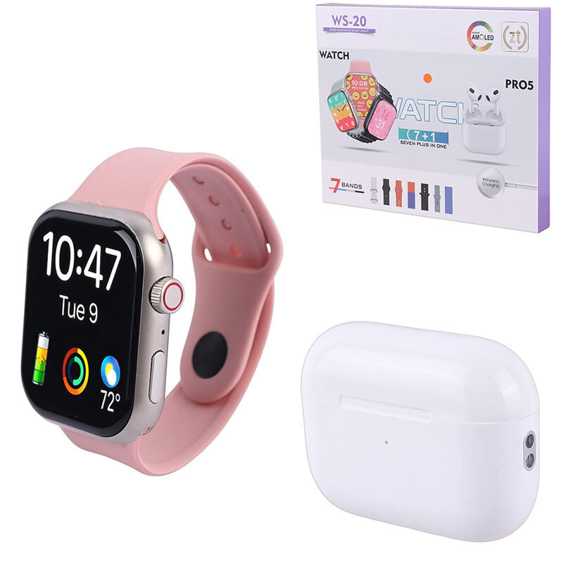پکیج ساعت هوشمند و هندزفری بلوتوثی WS-20 PRO5