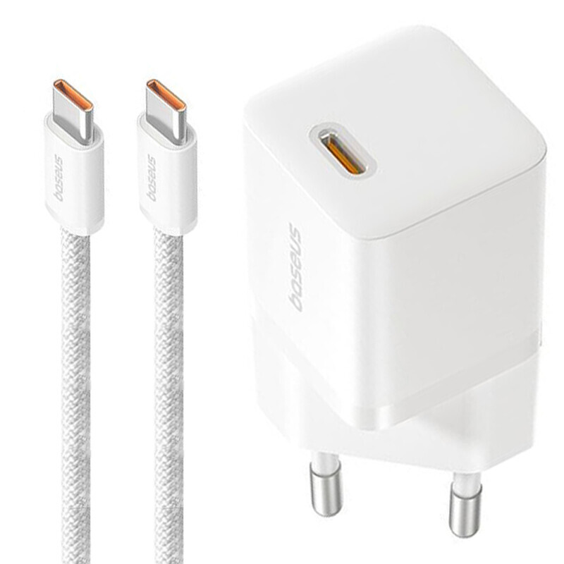 شارژر دیواری 20 وات باسئوس GaN5 CCGAN20E5-M P10110900 PD 3A + کابل تایپ سی