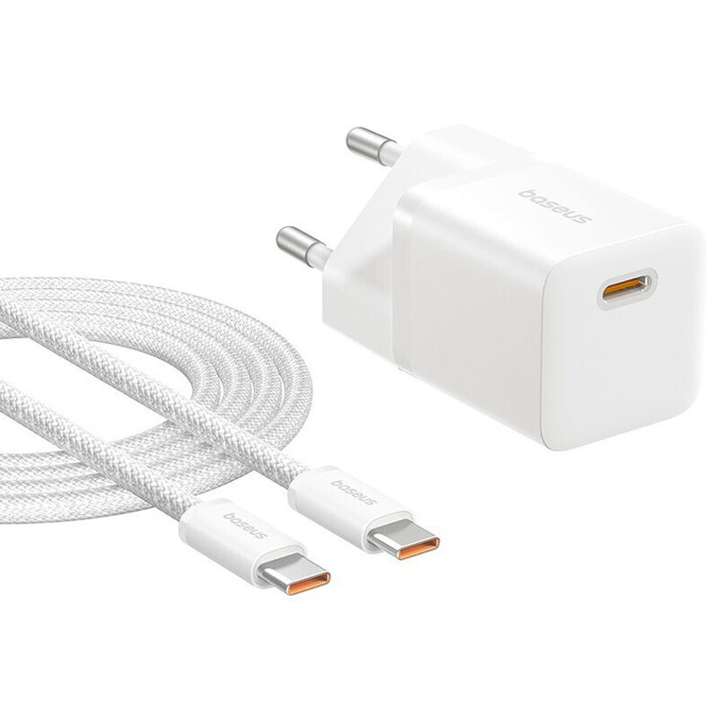 شارژر دیواری 20 وات باسئوس GaN5 CCGAN20E5-M P10110900 PD 3A + کابل تایپ سی