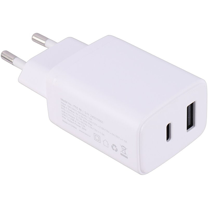 شارژر دیواری 30 وات تسکو TTC 70 QC3.0 PD 3A + کابل تایپ سی