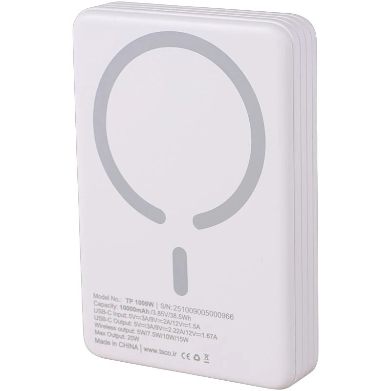پاور بانک بی سیم فست شارژ تسکو TP 1009W QC3.0 PD 20W ظرفیت 10000 میلی آمپر ساعت