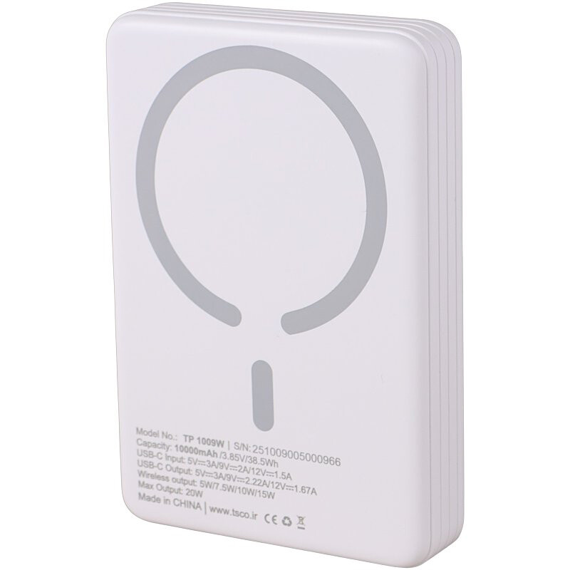 پاوربانک بی سیم فست شارژ تسکو TP 1009W QC3.0 PD 20W ظرفیت 10000 میلی آمپر ساعت