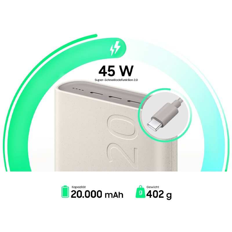 پاوربانک فست شارژ سامسونگ EB-P4520 QC2.0 PD 45W ظرفیت 20000 میلی آمپر ساعت