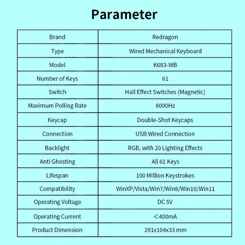 کیبورد گیمینگ ردراگون K683-WB