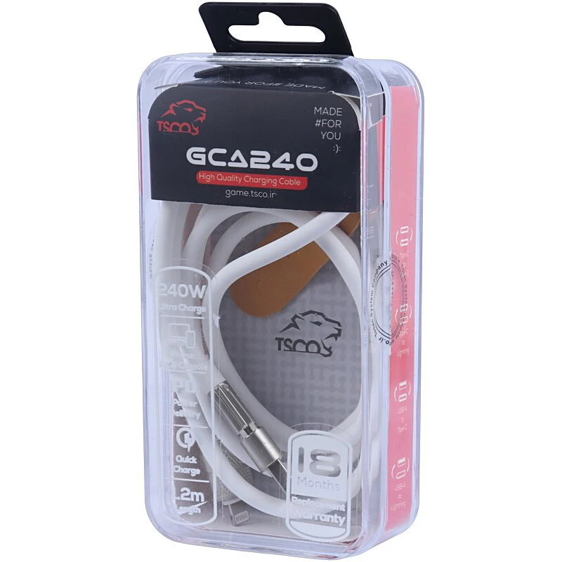 کابل شارژ چندکاره فست شارژ 240 وات تسکو GCA 240 طول 1.2 متر