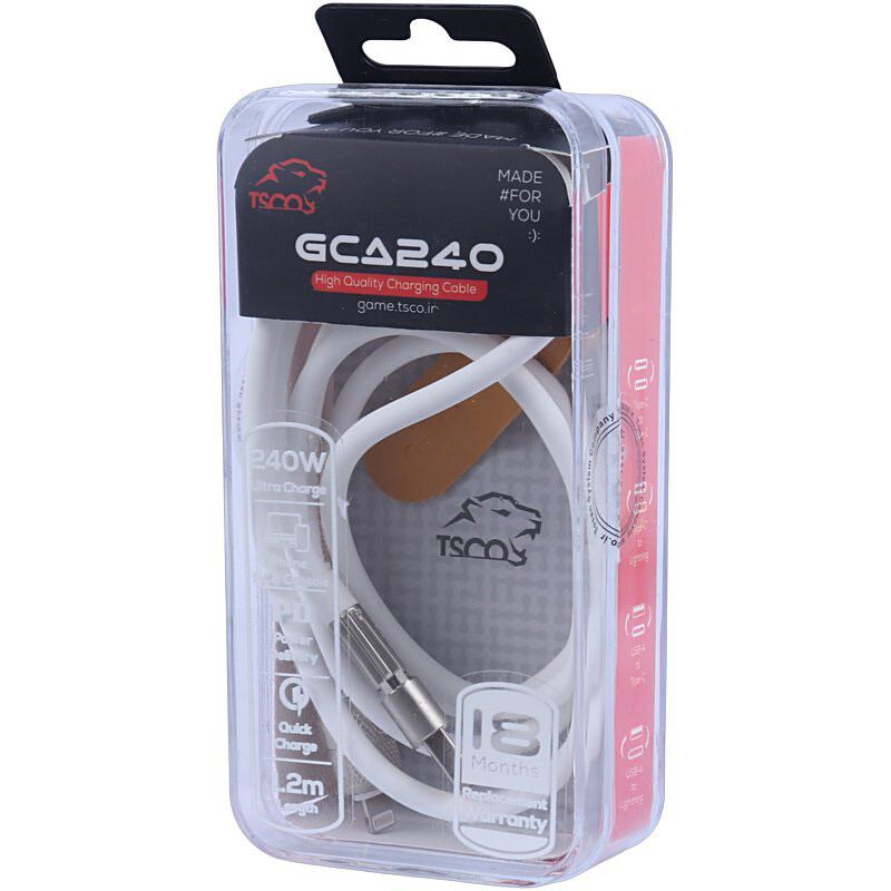 کابل شارژ چندکاره فست شارژ 240 وات تسکو GCA 240 طول 1.2 متر