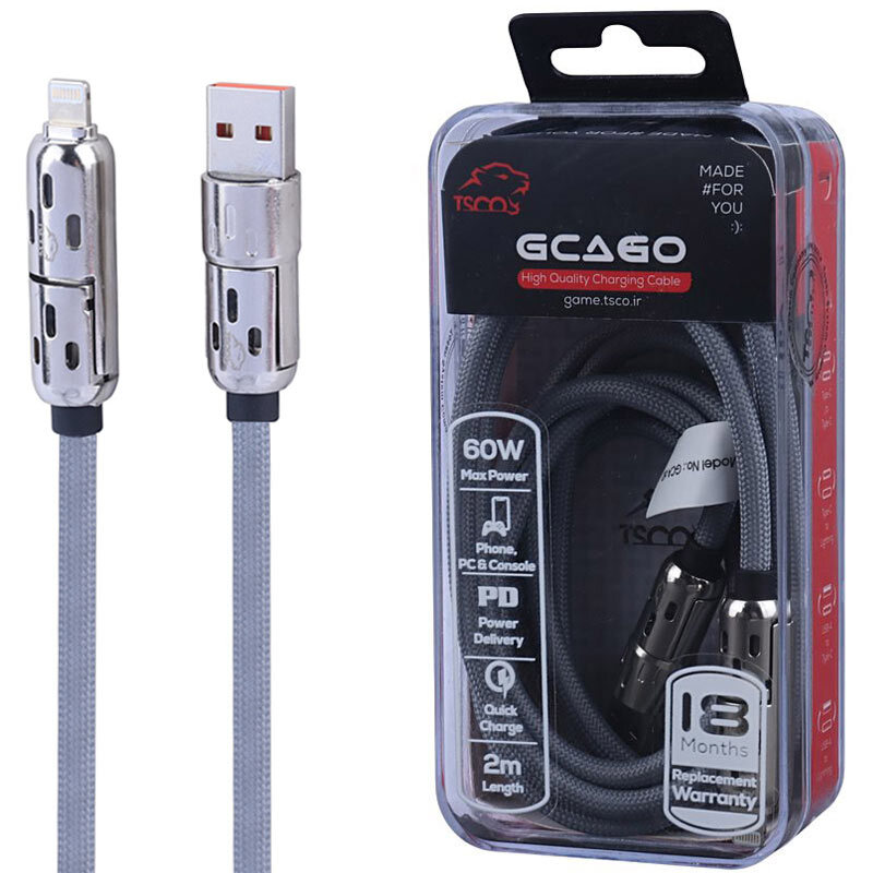 کابل شارژ چندکاره فست شارژ 60 وات تسکو GCA 60 طول 2 متر