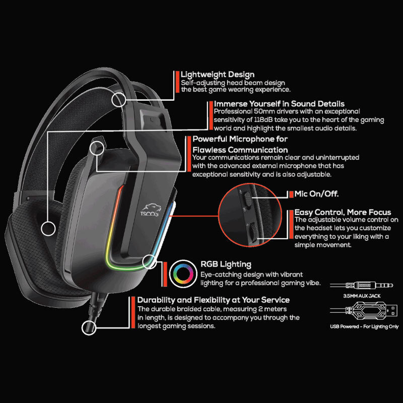 هدست گیمینگ سیم دار TSCO GH 5143 Phantomus