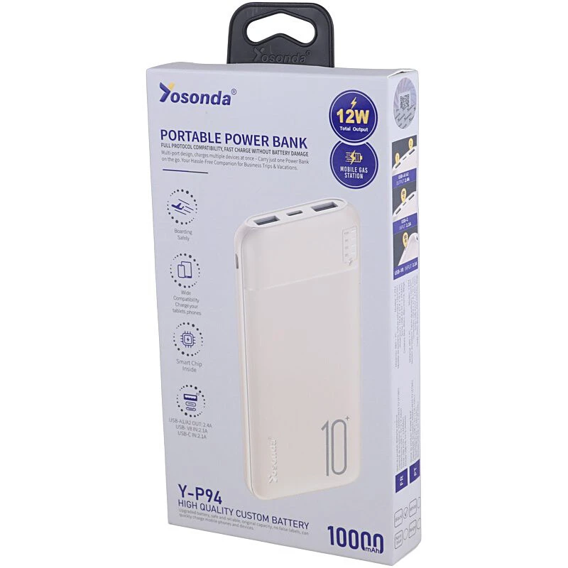 پاور بانک فست شارژ یوسوندا Y-P94 QC 12W ظرفیت 10000 میلی آمپر ساعت