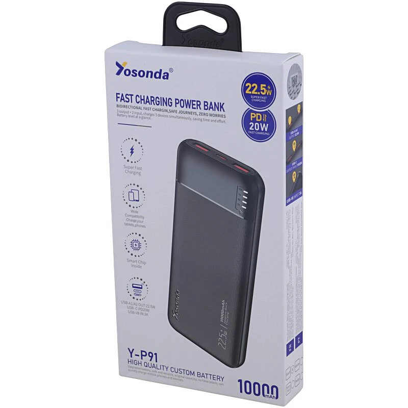 پاور بانک فست شارژ یوسوندا Y-P91 QC PD 22.5W ظرفیت 10000 میلی آمپر ساعت