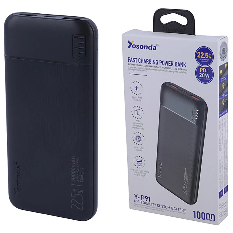 پاور بانک فست شارژ یوسوندا Y-P91 QC PD 22.5W ظرفیت 10000 میلی آمپر ساعت